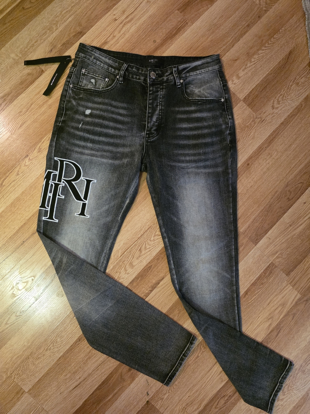 AMIRI Faded Black Slim Jeans with White Left-Leg Logo